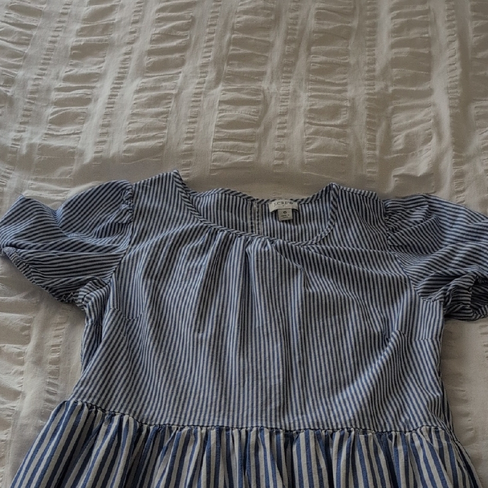 J. Crew Blue and White Smocked Puff Sleeve Sundress